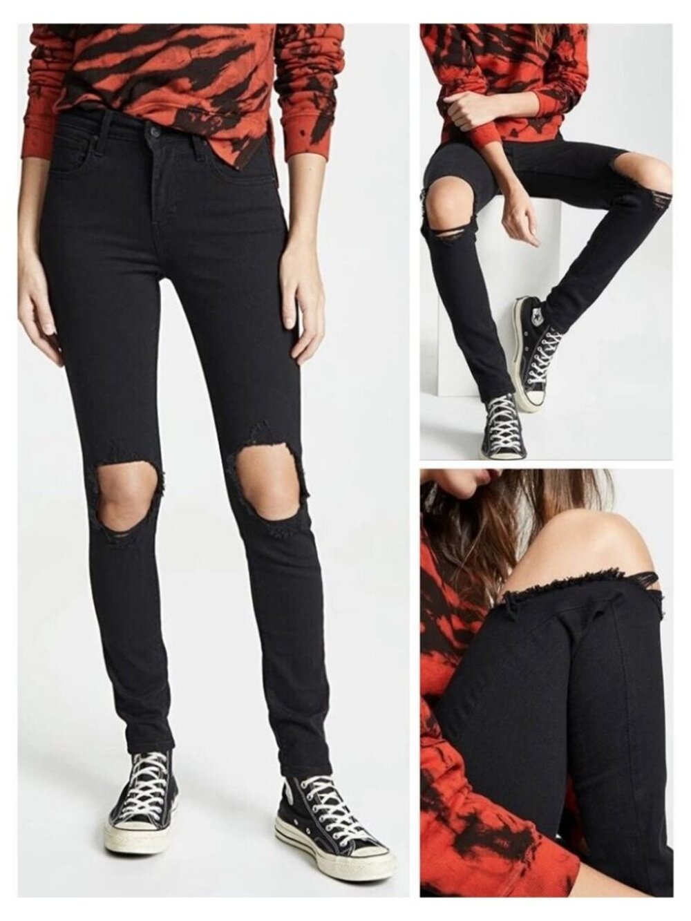 NWT LEVI'S Premium 721 Skinny Looker Ripped Jean Size 28 Black